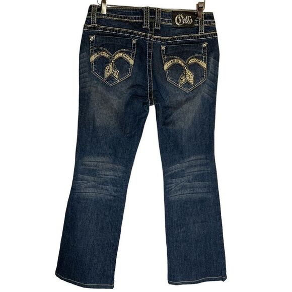 Pello Juniors size 7 Blue Stretch mid-rise bootcut embellished  denim blue jeans - Picture 8 of 9